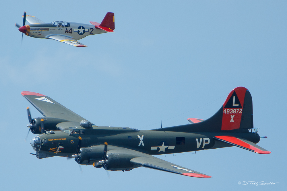 P-51C Mustang and B-17 Flying Fortress A Heritage Flight of a P-51C Mustang, named the Tuskegee Airmen, and the Commemorative Air Force B-17 Texas Raiders Flying Fortress...